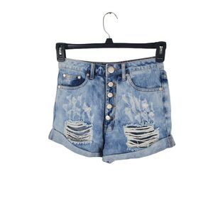 Fashion Nova Shorts Small Womens Button Fly High Rise Distressed Cuffed Denim